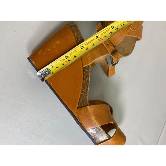 Uma Leather Strappy Wedge Sandals Size 9 EU 39 Made In Spain Orange Brown Ankle - Picture 6 of 13